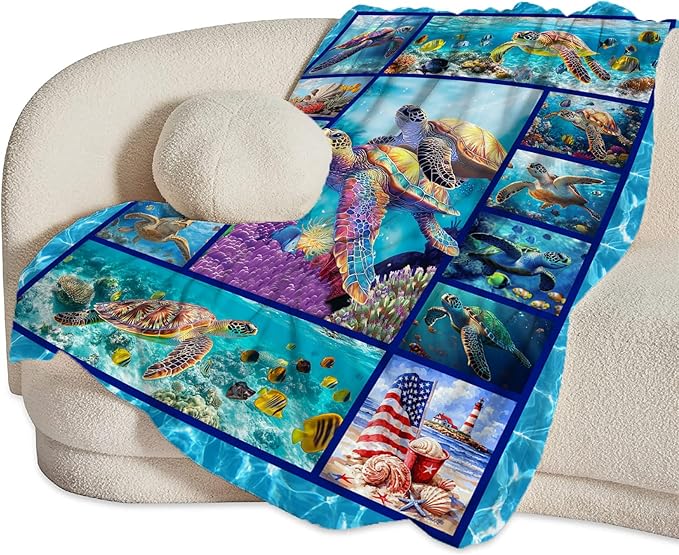 Sea Turtle Blanket Ultra Soft Cozy Sea Turtle Throw Blanket Fleece Fuzzy Plush Bedding Marine Life Lovers Gifts for Women Girls Kids Adults Couch Sofa 50"x40"