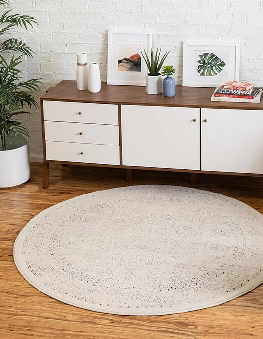 Unique Loom Isabella Collection Area Rug - Adjani (6' 1" Round, White/ Blue)