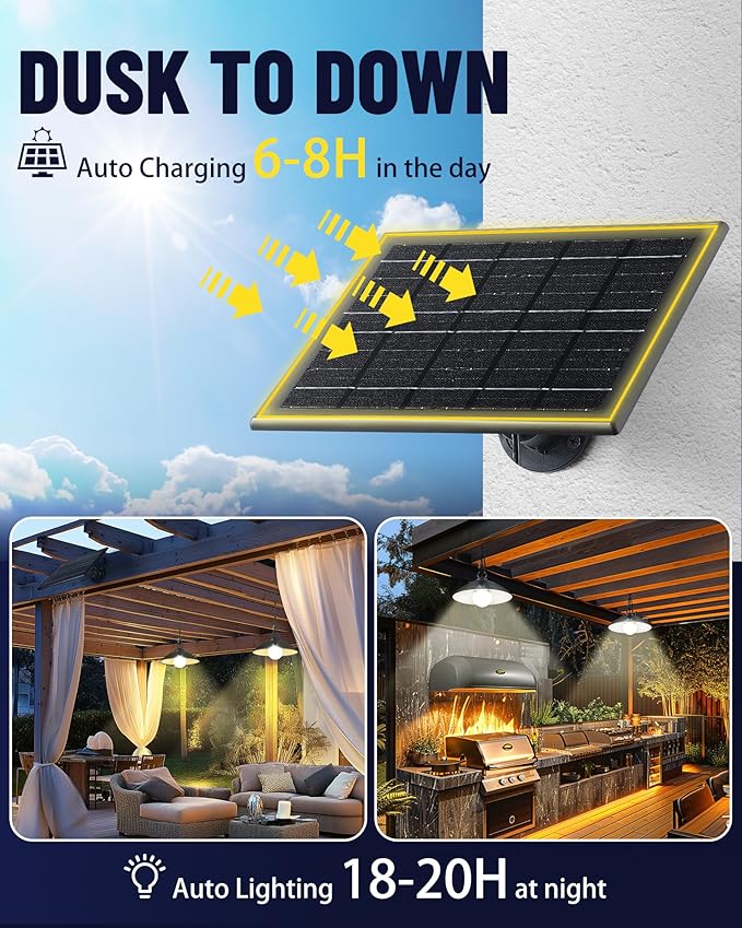 2 Pack Solar Pendant Lights Outdoor Indoor,3000K/4000K/5000K 4 Brightness Shed Light Remote Control, IP65 Waterproof, 300LM*2 LED Hanging Lamp for Chicken Coop Garden, Patio and Barn