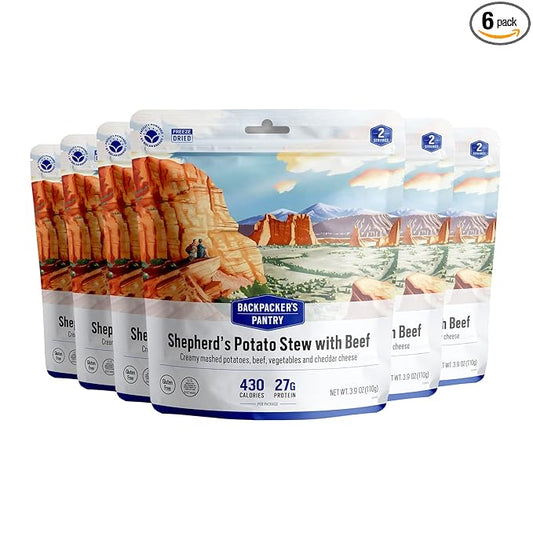 Backpacker's Pantry Shepherd's Potato Stew with Beef, 2 Servings Per Pouch (6 Count), Freeze Dried Food, 13 Grams of Protein, Gluten Free