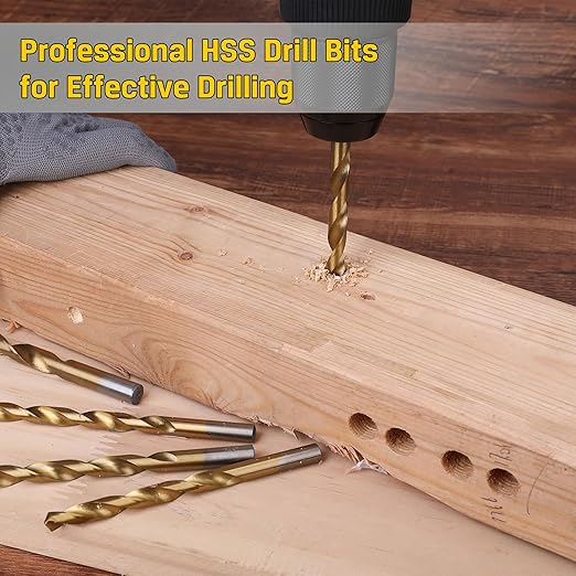 276pc Titanium Twist Drill Bit Set with S2 Bits 135° Tip High Speed Steel, Size from 1/16" up to 1/2", Ideal in Wood Cast Iron Aluminum Alloy Plastic Fiberglass, Clear Lid Case