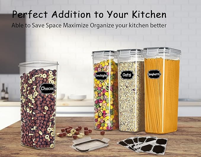 Wildone Airtight Food Storage Containers Set of 9 BPA Free Cereal & Dry Food Storage Containers 2.8L / 11.83 cups for Sugar, Flour, Snack, Baking Supplies, with 20 Chalkboard Labels & 1 Marker