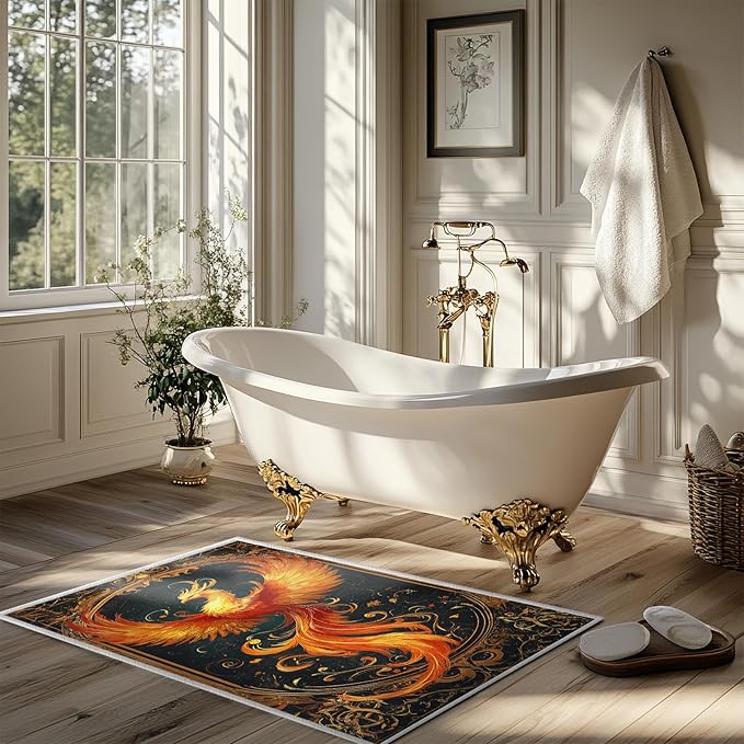 2x3 Phoenix Area Rugs Boho Vintage Phoenix Rug for Bathroom Kitchen Entryway Indoor Soft Non-Slip Thin Hippie Carpet Small Doormat for Office Dining Room Under Table Washable Machine
