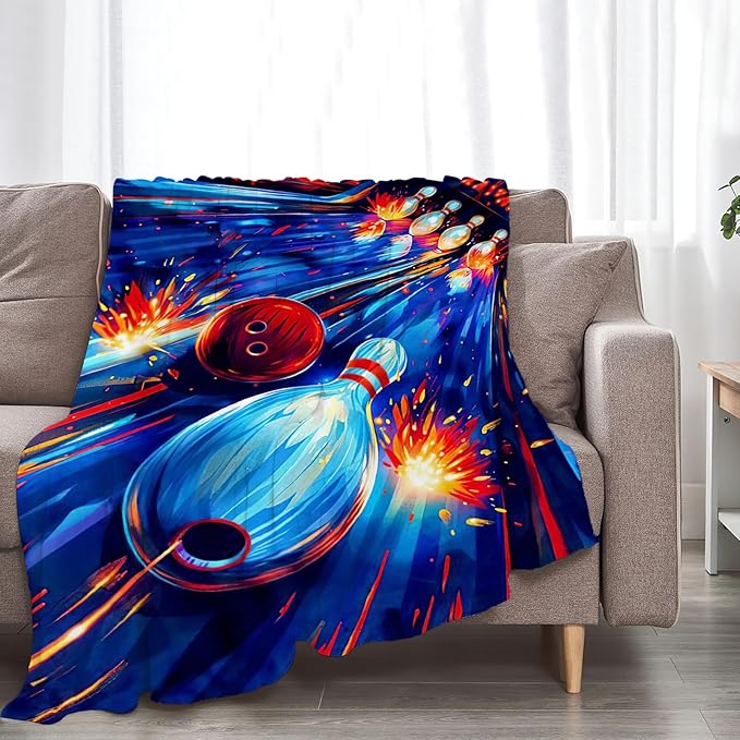 Bowling Blanket Gifts for Girls Boys Lovers Soft Warm Plush Bowling Ball Sport Throw Blanket Flannel Fleece Fuzzy Stuff Blanket for Bed Couch Living Room Decor 60"X50"