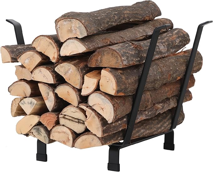 GREEN PARTY Firewood Rack 20 Inch Indoor/Outdoor Firewood Holder, Log Rack Wood Holder for Fireplace, Kindling Wood Storage and Stove Accessories(Black)
