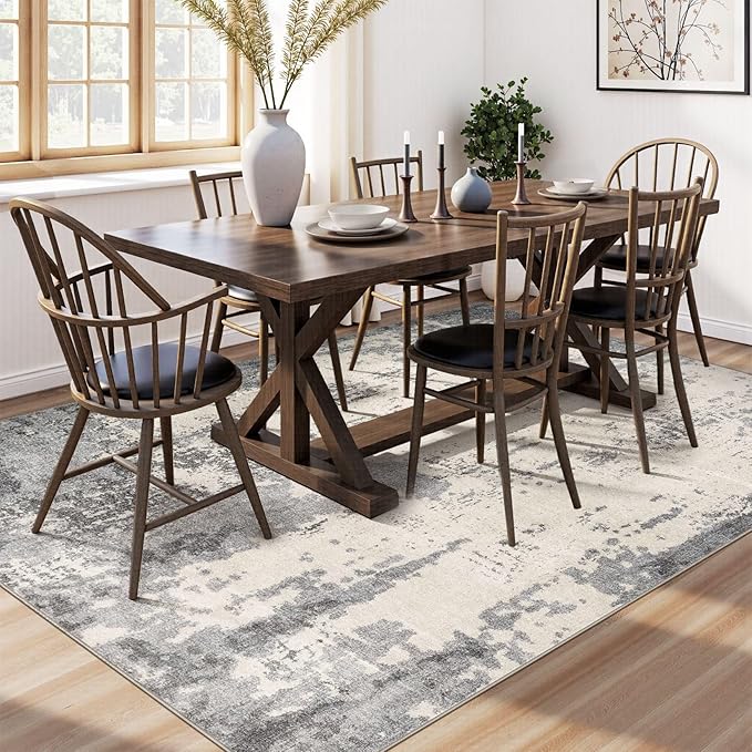 5x7 Area Rug Living Room Rugs - Washable Neutral Modern Abstract Soft Thin Rug Indoor Floor No Slip Rug Carpet for Bedroom Under Dining Table Home Office Decor - Grey/Light Brown