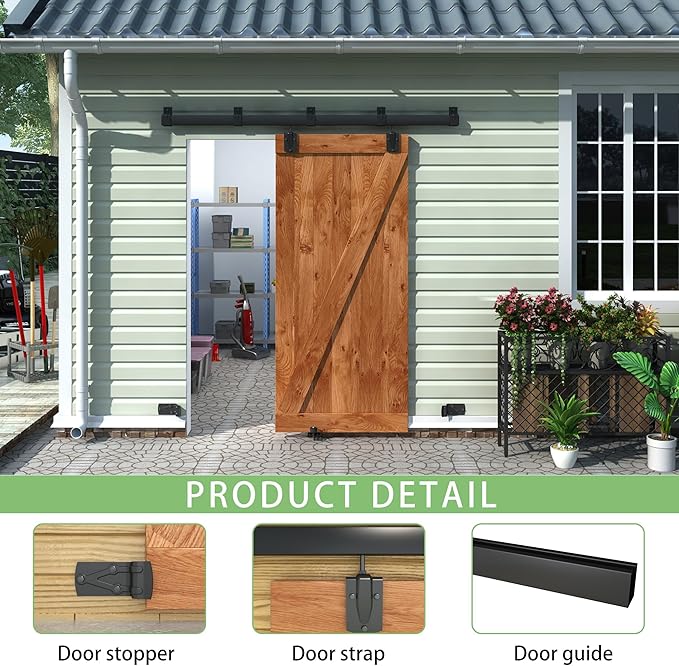 6FT Black Box Rail Exterior Sliding Barn Door Hardware Track Kit, Heavy Duty Barn Door Track Set, Wall Mount Outdoor Weatherproof Single Barn Door Hardware with 5 Track Brackets(No Doors）