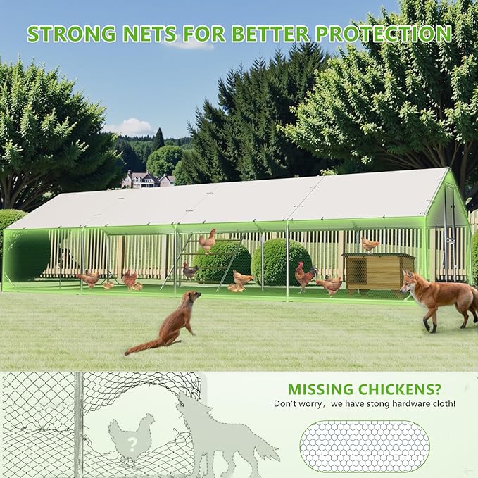 Large Chicken Coop,Metal Chicken Run for Yard with Feeding Door,Walk-in Chicken Pen for 30-40 Chickens,Outdoor Poultry Cage with Anti-UV Cover,Duck Rabbit House