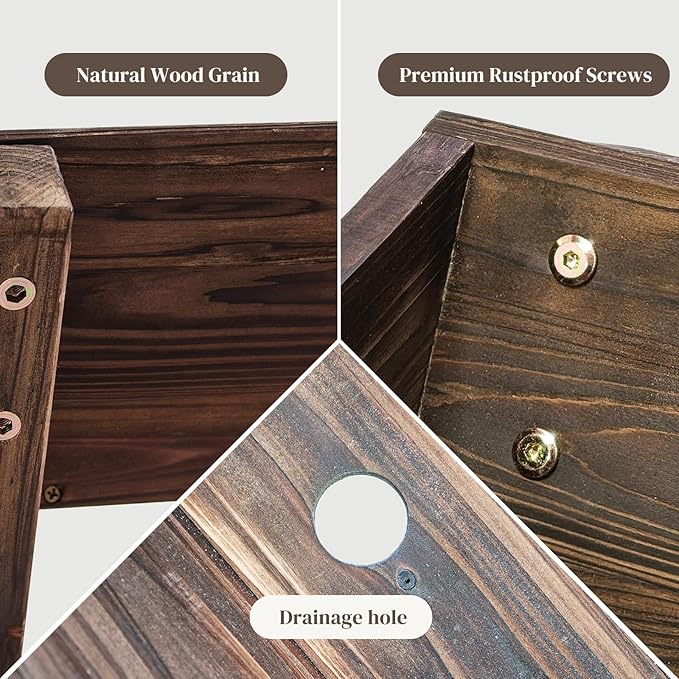 3-Tier Wooden Vertical Raised Garden Bed with Legs, Tiered Planter Box, Vertical Garden Planter,Wood Plant Stand Wood Flower Rack for Patio, Balcony, Freestanding. (Carbonized-Large)