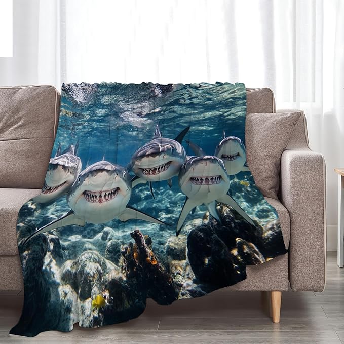 Funny Shark Blanket Marine Life Animal Throw Blankets Gifts for Girls Boys Kids Shark Lover Soft Cozy Fleece Plush for Couch Sofa Bed 60"x50"