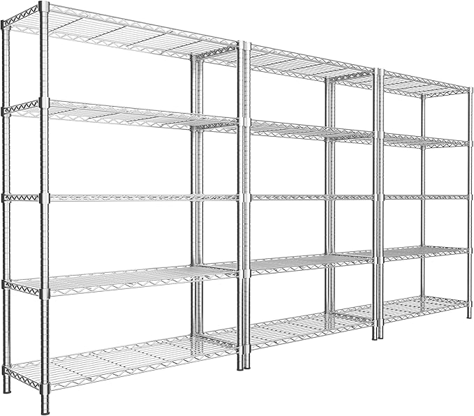 Storage Shelves, 3 PCS 36" L x 14" W x 72" H Heavy Duty Garage Wire Shelving Unit Loads 1750LBS, 5-Tier Adjustable Metal Industrial Utility Shelf Rack for Kitchen, Laundry Room, Basement
