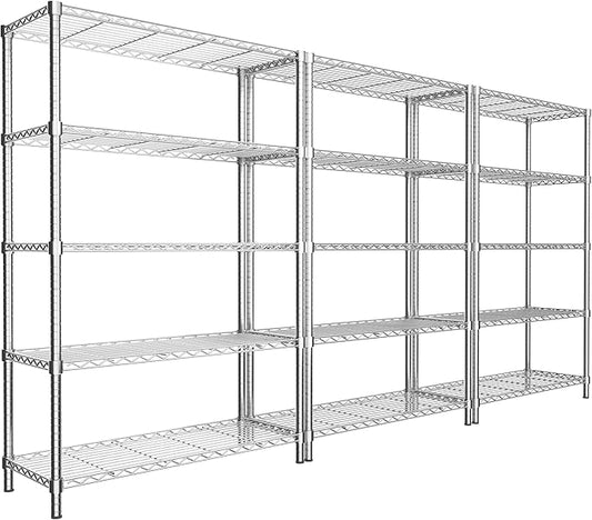 Storage Shelves, 3 PCS 36" L x 14" W x 72" H Heavy Duty Garage Wire Shelving Unit Loads 1750LBS, 5-Tier Adjustable Metal Industrial Utility Shelf Rack for Kitchen, Laundry Room, Basement