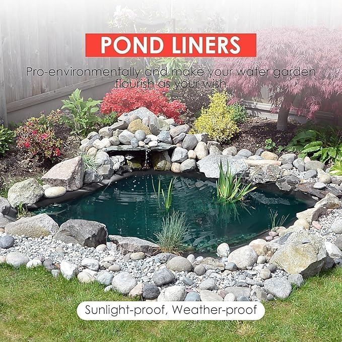 GarveeLife 10 x 15 ft Pond Liner, 45 Mil Thickness, Pliable & Durable Epdm Material, Easy Cutting & Uv Resistant, for Fish or Koi, Features, Waterfall Base, Fountains and Water Gardens