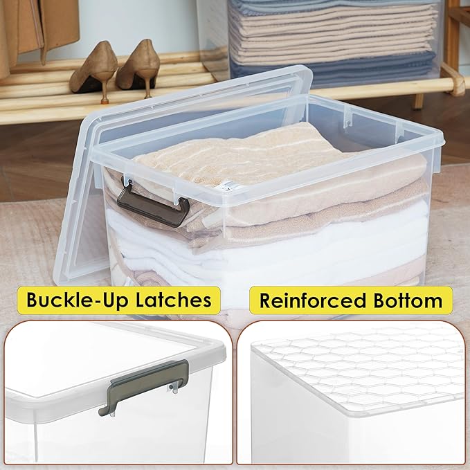 Citylife 48 Qt. Plastic Storage Bins with Lids Large Stackable Storage Containers for Organizing Clear Durable Storage Box, 4 Packs
