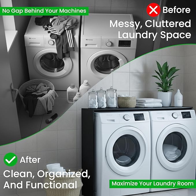 Over Washer and Dryer Shelf - Engineered Wood Laundry Room Organizer with Side Panels - Utility Topper for Storage, Folding Surface, Laundry Supplies, Detergent and Décor