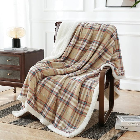 PU MEI Sherpa Blanket Twin Plaid Thick Bed Blanket, 80”*90”Super Soft Flannel Fuzzy Fleece Reversible Velvet Plush Warm Blanket for Couch (Yellow Red Check)