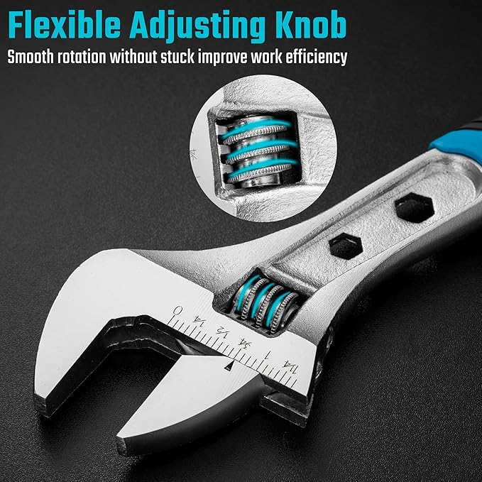 DURATECH 10 Inch Adjustable Wrench, 3-in-1 Spanner with Box End/Hex Function, CR-V Steel, Metric & SAE Scales, Chrome-plated, Bi-material soft Grip