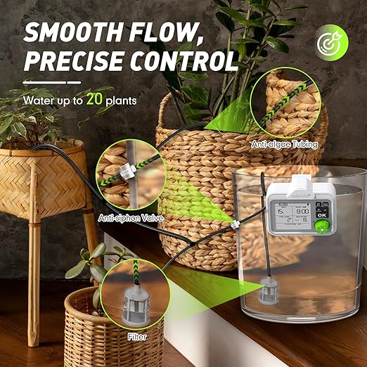 RAINPOINT Large Display Automatic Plant Waterer Indoor for Up to 20 Pot Plants,Cycle & Soak Mode Vacation Self Watering Drip Irrigation System Device Kit for Balcony Office Patio Greenhouse Grow Tent