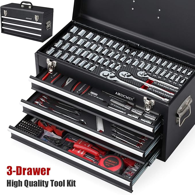 438-Piece Mechanics Tool Set with 3-Drawer Heavy Duty Metal Box Repair Tool Kit