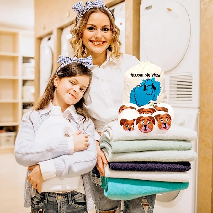 Wool Dryer Balls 6-Pack 100% Natural New Zealand Wool, Handmade in Nepal Reusable Laundry Balls, Faster Drying, Softer Clothes, Anti-Static, Dryer Sheets Alternative (Orange Dog)