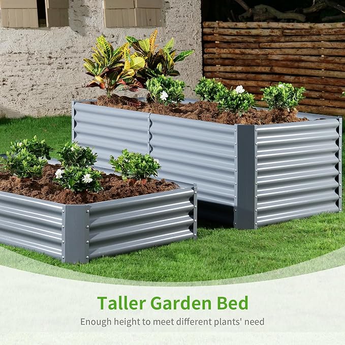 Land Guard 6×3×2ft Galvanized Raised Garden Bed, Planter Boxes Outdoor, Raised Garden Beds Outdoor for Vegetables, Flowers, Herbs, 269 Gallons, Modern Gray…