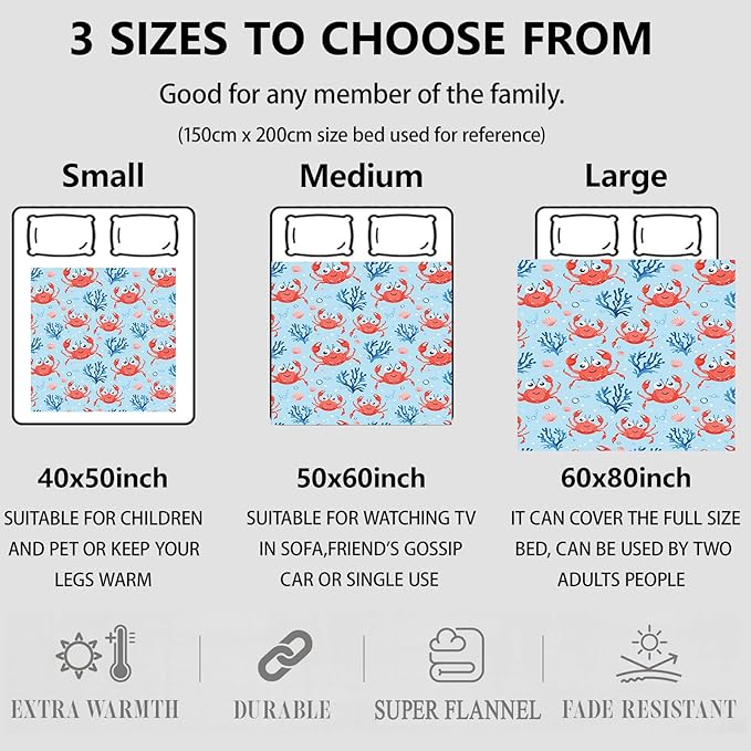 Cute Red Crab Throw Blanket Gifts for Women, Soft Fuzzy Warm Cozy Flannel Blankets for Bedroom, Travel, Couch, Home Decor 50x60 in