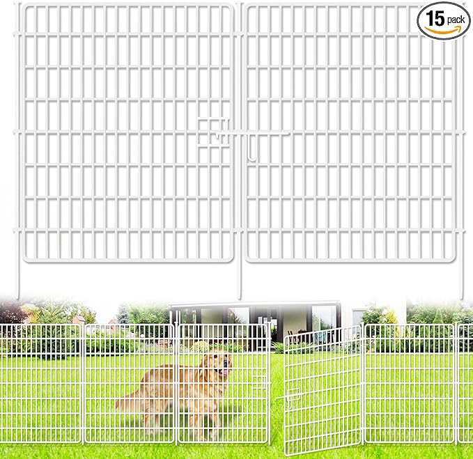 15 Panels No Dig Fence with Gate, 32 in(H) X 36 ft(L) Garden Decorative Fence Animal Barrier for Dogs, Rustproof Metal Garden Edging Border for Outdoor, Yard, Patio, Black, White