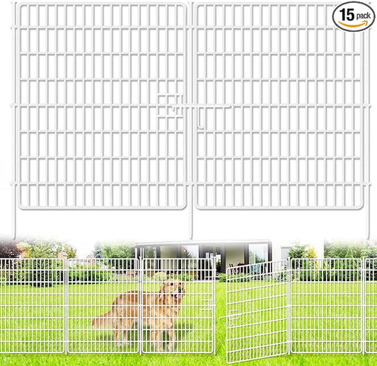 15 Panels No Dig Fence with Gate, 32 in(H) X 36 ft(L) Garden Decorative Fence Animal Barrier for Dogs, Rustproof Metal Garden Edging Border for Outdoor, Yard, Patio, Black, White