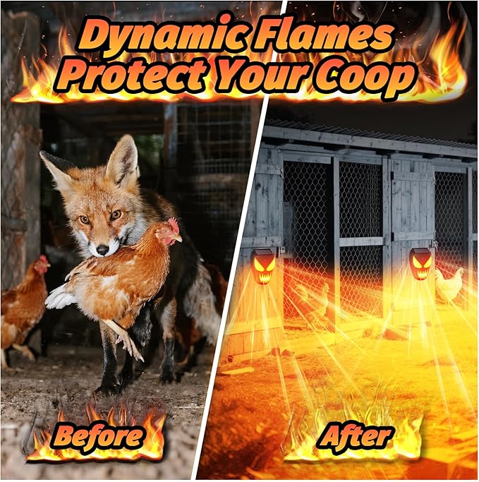 4 Pack Solar Powered Coyote Deterrent with Amber Dynamic Flashing Lights, Effective Coyote, Raccoon, Skunk, Deer & Hawk Deterrent, Waterproof Predator Light for Yards, Gardens & Chicken Coop