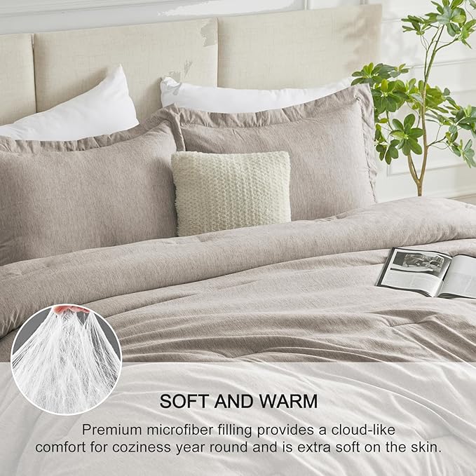 CozyLux King Size Comforter Set - 3 Pieces Linen Soft Luxury Cationic Dyeing Bedding Comforter for All Season, Breathable Lightweight Fluffy Boho Bed Sets with 1 Comforter and 2 Pillow Shams