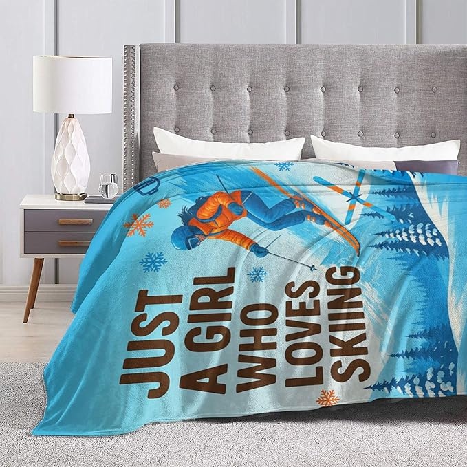 Skiing Fleece Blanket Sports Ski Throw Blankets for Girls Women Super Soft Warm Flannel Throws Gifts for Kids Adults Cozy Fuzzy Plush Stuffed Couch Bed Bedding Decor 60"X50"