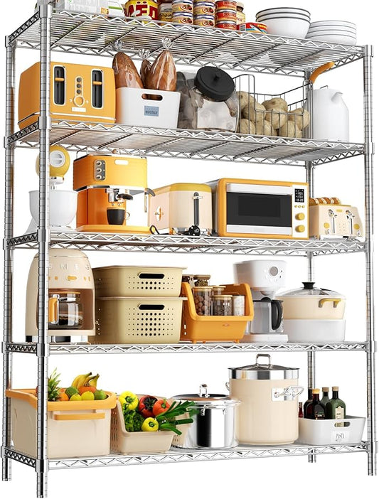 45" W x 20" D x 72" H Heavy Duty Wire Shelving Unit, 5-Tier Utility Storage Rack 2000 lbs Capacity, Adjustable Garage Shelves for Kitchen Garage Pantry, Easy Assembly