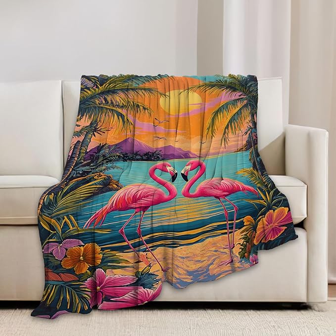 Flamingo Blanket Tropical Animal Floral Throw Blankets Gifts for Girls Boys Kids Flamingo Lover Soft Cozy Fleece Plush for Couch Sofa Bed 80"x60"