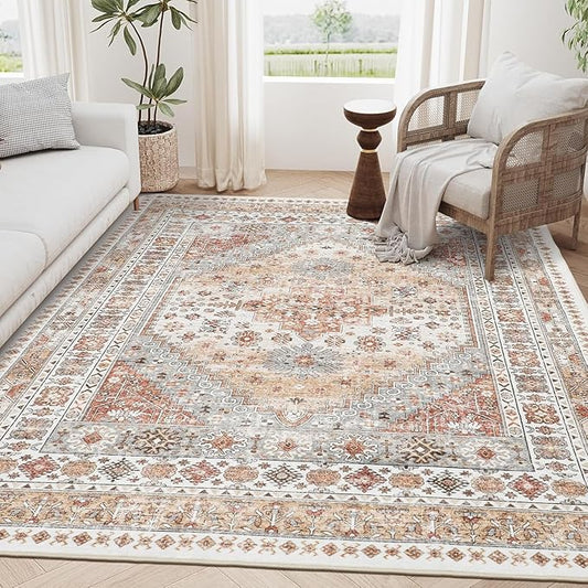 zesthome 3x5 Area Rug Ultra Soft Washable Rug, Non Slip Area Rug Indoor Entrance, Stain Resistant Rugs for Living Room Bedroom Vintage Home Decor (Orange,3'x5')