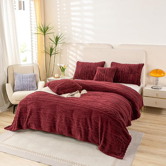 YUSOKI Sherpa Twin XL Blanket(Without Pillows)-3D Stylish Design Super Soft Blankets for Teen Girls Women Couch Bed Sofa Chair Men Boys Gift(Burgundy Red,65"x90")