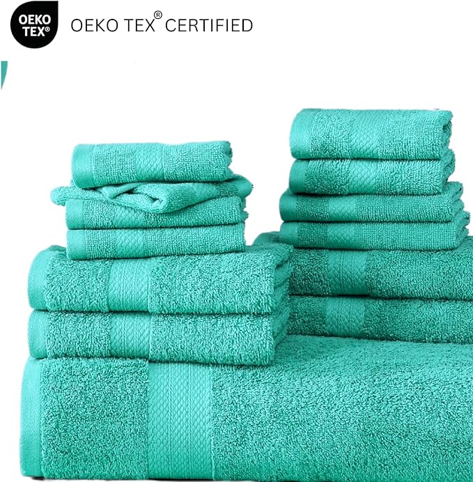 LANE LINEN 100% Cotton Luxury Bathroom Towel Set - 16 Pieces - Ring Spun, Quick Dry, Super Soft & Absorbent - 4 Bath, 8 Washcloths, 4 Hand Towels - Remains Fluffy Even After Multiple Washes - Teal