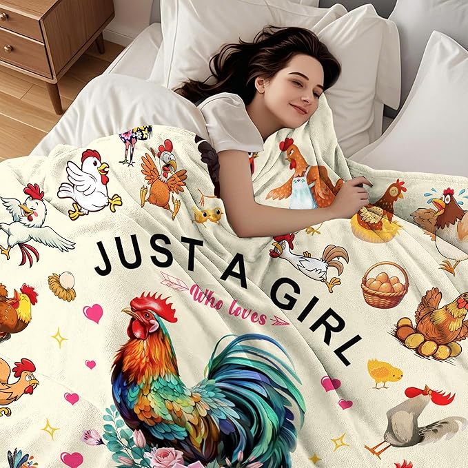 Chicken Blanket Gifts for Girls Women Soft Flannel Chicken Themed Throw Blanket Rooster Birthday Bedding Decor Gifts for Kids Adults Stuff 50"x40"