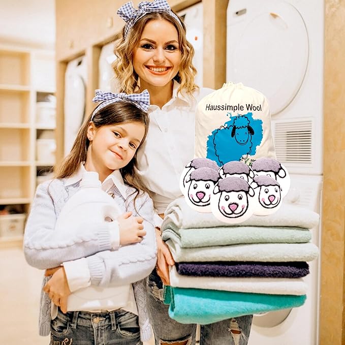 Wool Dryer Balls 6-Pack 100% Natural New Zealand Wool, Handmade in Nepal Reusable Laundry Balls, Faster Drying, Softer Clothes, Anti-Static, Dryer Sheets Alternative (Sheep)