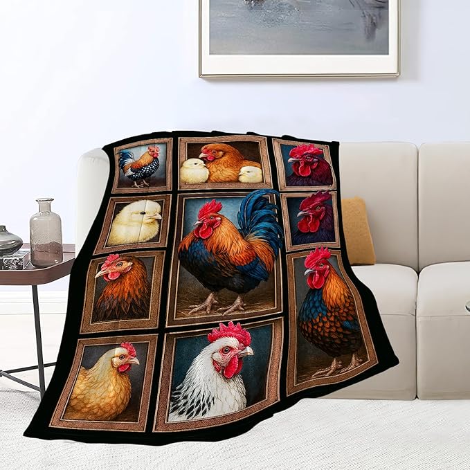 Rooster Blanket Chicken Throw Blanket Farm Animal Soft Cozy Fleece Fuzzy Stuffed Plush Flannel Gifts for Girls Women Boys Kids Adults 40''x50''