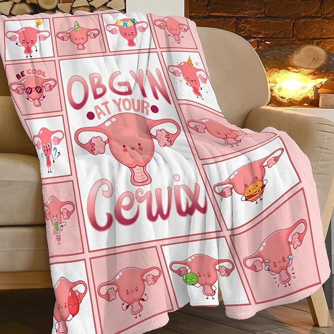 Cervix Uterus Blanket OBGYN at Your Cervix Throw Blanket All Season Ultra Soft Cozy Fleece Hysterectomy Gifts Fuzzy Plush Bedding Blankets Hysterectomy Recovery Gifts for Girls Women 50"x40"