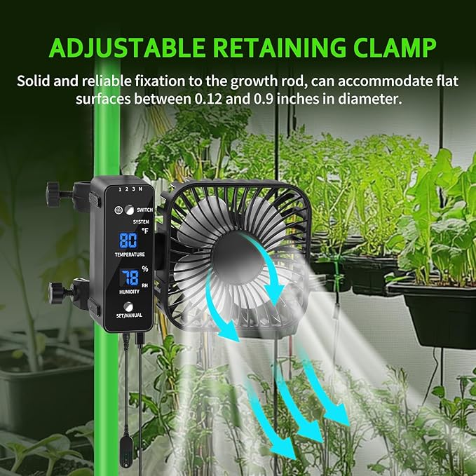 4" Grow Tent Fan with Auto Humidity Control | Quiet Oscillating Ventilation, Real-Time Temp & Humidity Monitoring for Hydroponics, Greenhouses & Indoor Gardens