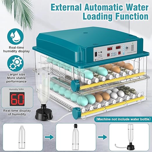 120 Egg Incubator with Humidity Display, Automatic Temperature Control and Egg Turner, Auto Water Replenishment for Hatching Chickens Quail Duck Goose