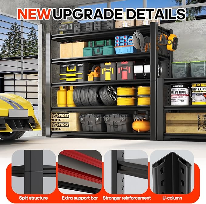 Heavy Duty 5-Tier Garage Storage Shelving Unit, Boltless Metal Rack for Garage Organization, Adjustable Freestanding Steel Shelf, Black, 76H x 60W x 24D