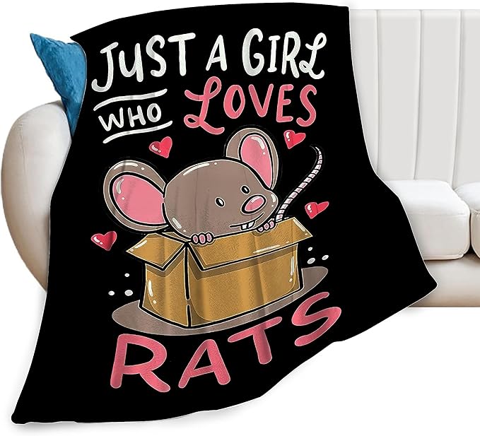 Mouse Rat Blanket Super Cozy Soft Mouse Rat Animal Stuff Decor Throw Blanket Warm Plush Fluffy Just a Girl Who Loves Rats Lightweight Fleece Flannel Gifts Blankets for Kids Adults 50"x40"