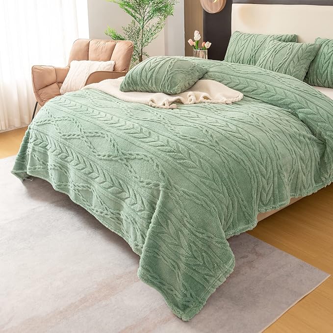 YUSOKI Sherpa Twin XL Blanket-3D Stylish Design Super Soft Fuzzy Cozy Warm Blanket Thick Plush Fluffy Furry Blankets for Teen Girls Women Couch Bed Sofa Chair Men Boys Gift(Sage Green,65"x90")