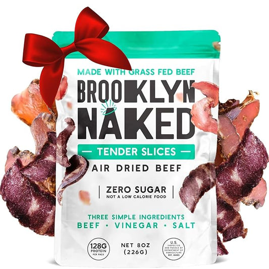 Brooklyn Biltong Air Dried Grass Fed Beef Snack, South African Beef Jerky (8 oz, Pack of 1) - Whole30 Approved, Paleo, Keto, Gluten Free, Sugar Free, Made in USA - (Naked)