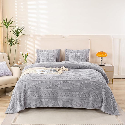 YUSOKI Sherpa Queen Size Blanket(Without Pillows)-3D Stylish Design Super Soft Blankets for Teen Girls Women Couch Bed Sofa Chair Men Boys Gift(Light Grey,90"x90")