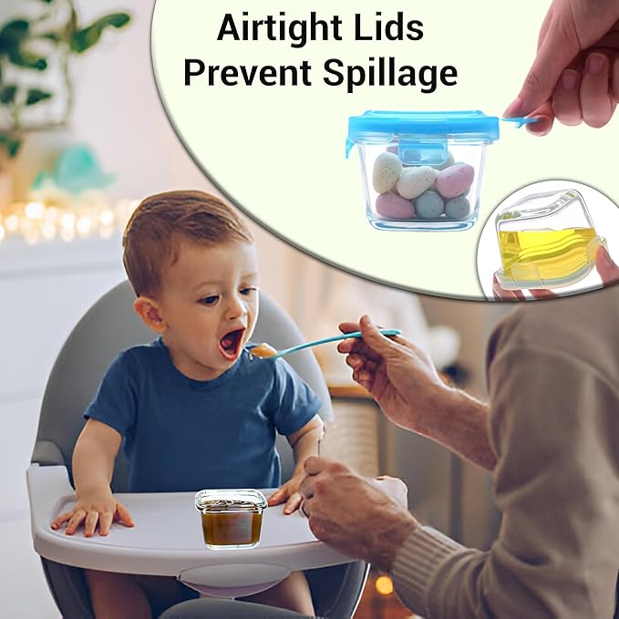 ARSUK Square 5OZ Glass Food Storage Containers with Airtight BPA-Free Lids 6 Pack, Small Glass Freezer Containers for Sauce, Sides, Meal Prep - Reusable & Dishwasher Microwave Fridge Freezer Safe