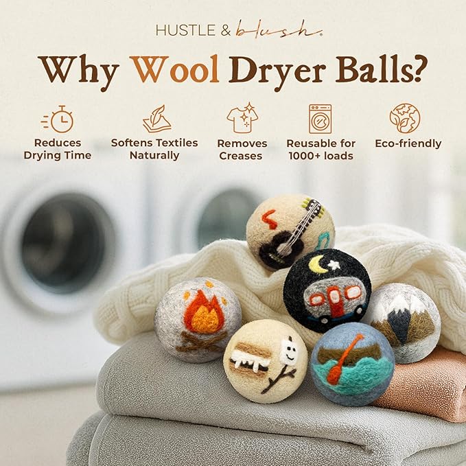 Fluff Ewes Wool Dryer Balls 6 Pack Premium New Zealand Wool Laundry Balls for Dryer, No Static Dryer Balls Laundry Reusable, XL Wool Dryer Balls Cute, Baby Dryer Balls for Dryers - are We There Yet