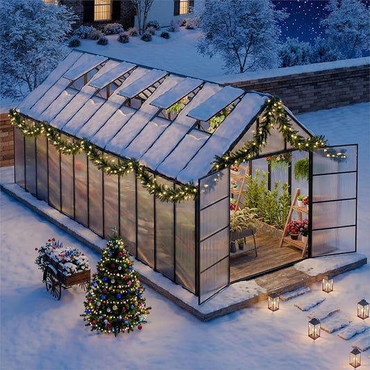 10'x10'x24' Snap-Together Greenhouse - Easy 3-Way Connectors, Heavy-Duty Aluminum Frame, Wind/Snow Resistant for Gardening/Urban Farming, Includes Sliding Door & Ventilation Windows